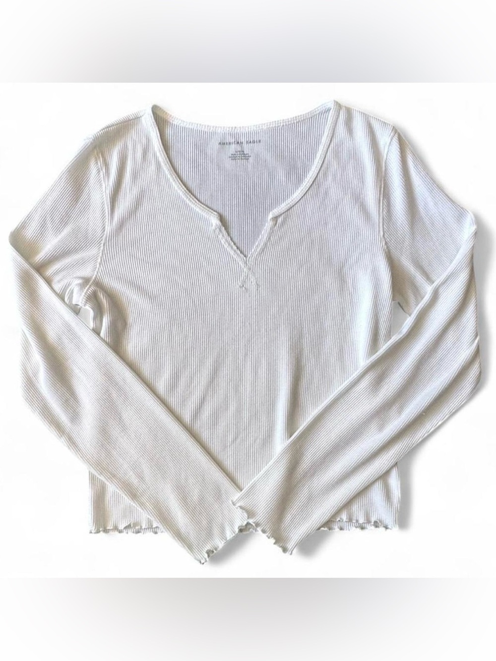 American Eagle Outfitters White Ribbed Long-Sleeve